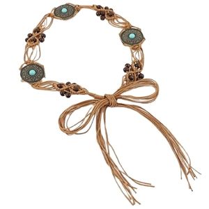 Light Brown Roped Medallion Detail Self-Tie Belt